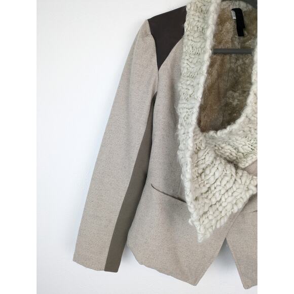 Desigual Jacket Wool Chunky Knit Faux Fur Art to Wear Boho Fall Winter Size 8 - Picture 5 of 16